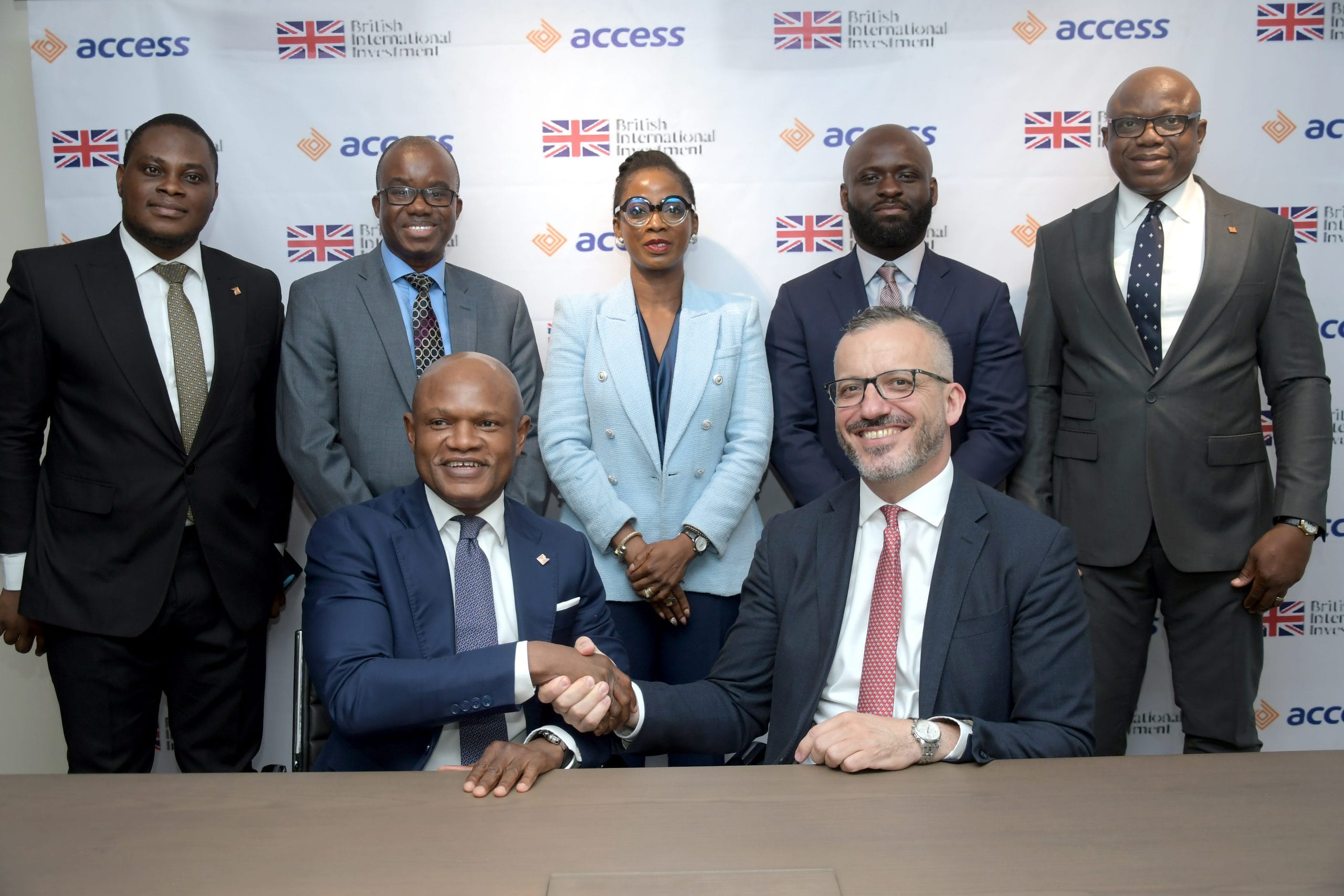 Front Row (L-R): Seyi Kumapayi, Executive Director, African Subsidiaries, Access Bank PLC, and Admir Imami, Director & Head of Trade and Supply Chain Finance, British International Investment (BII)Back Row (L-R): Kehinde Adeoti, Team Lead, Strategic Investments, Access Bank PLC; Benson Adenuga, Head of Office & Coverage Director, Nigeria, BII; Adeola Ukoha, Coverage Manager, Nigeria, BII; David Banson, Investment Manager, Trade and Supply Chain Finance, BII, and Rowly Isioro, Head, Trade and Global Transaction Banking (Africa), Access Bank PLC, at the official signing of the $60 million trade finance facility for Access Bank Plc in Nigeria and five of its pan-African subsidiaries in Lagos, recently. 